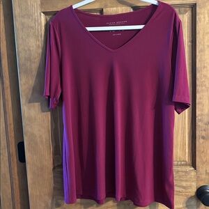 NWOT Susan Graver Liquid Knit short sleeve Aline Berry color top LP